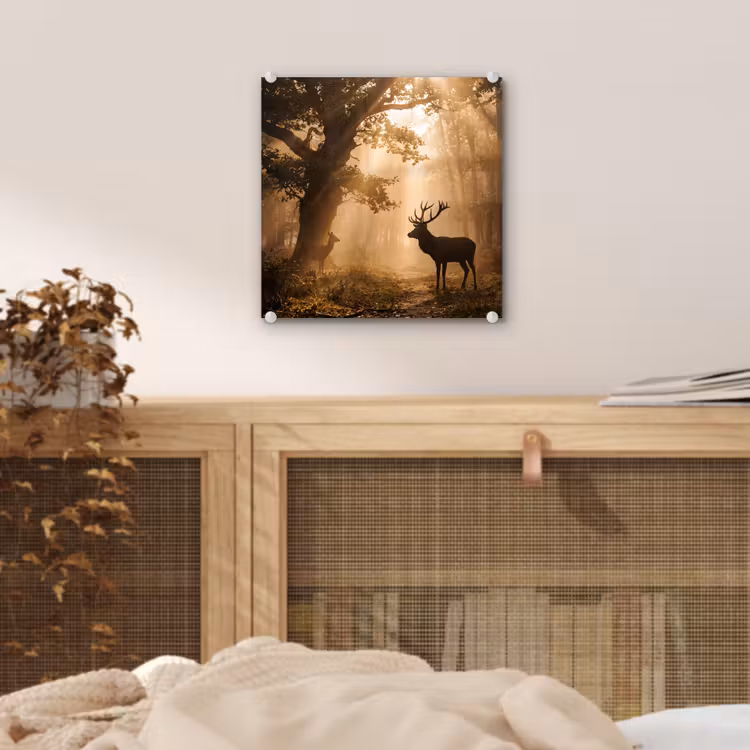 Hert - Bos - Mistig - Natuur - Goud plexiglas 5mm klein -sfeer4