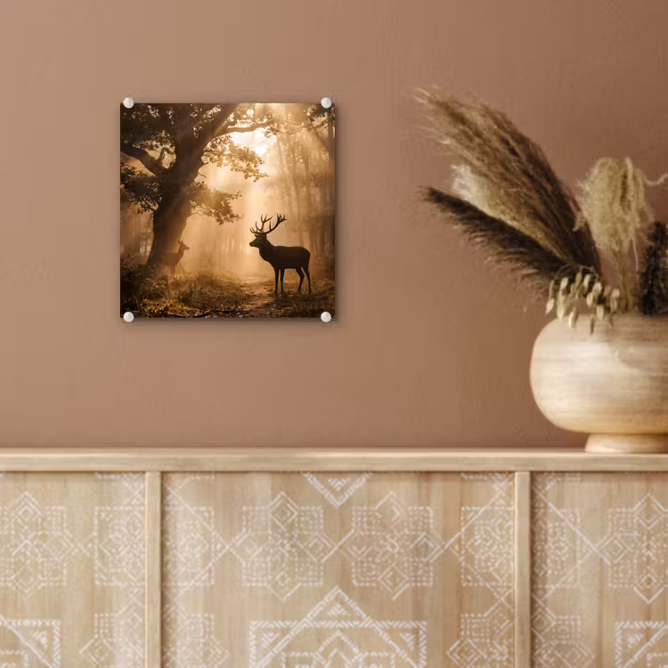 Hert - Bos - Mistig - Natuur - Goud plexiglas 5mm klein -sfeer5
