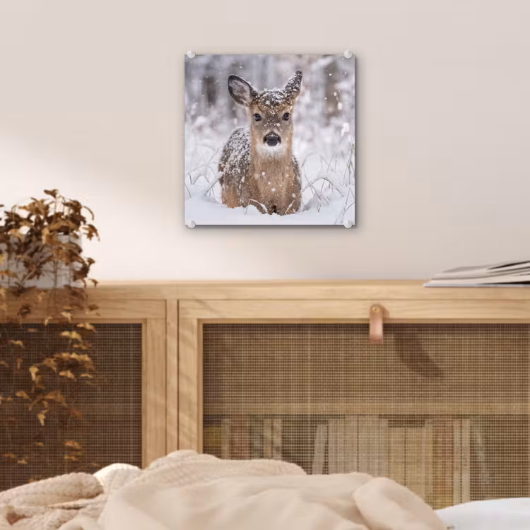 Hert - Sneeuw - Bos - Dieren - Vertederend plexiglas 5mm klein -sfeer4