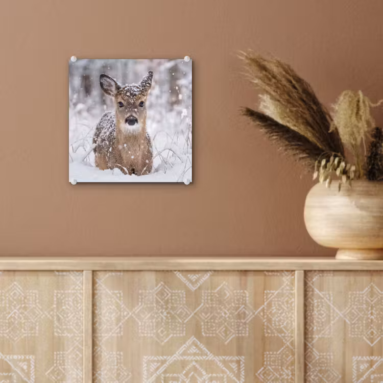 Hert - Sneeuw - Bos - Dieren - Vertederend plexiglas 5mm klein -sfeer5