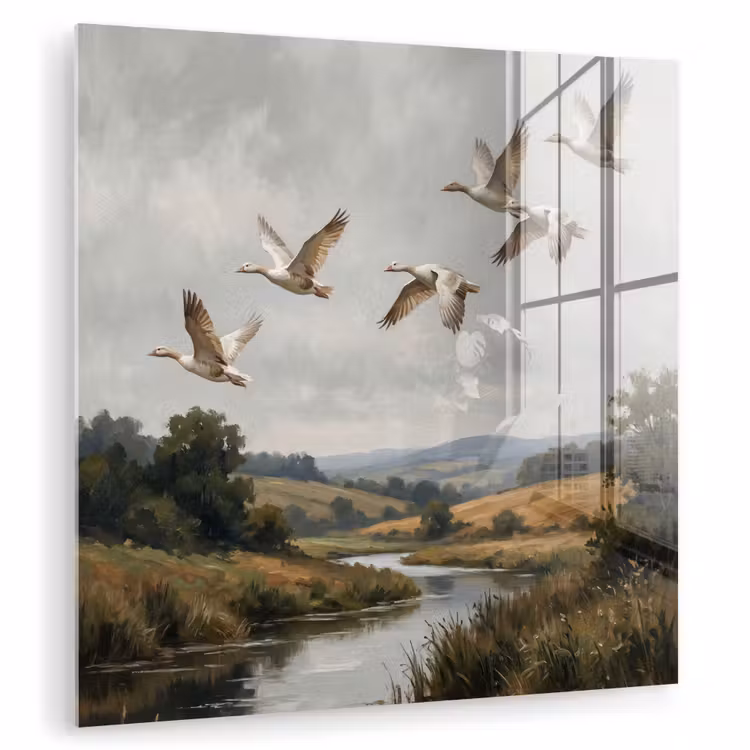 Eenden - Rivier - Landschap - Vlucht - Nostalgisch plexiglas 5mm klein -zzzproduct_nieuw