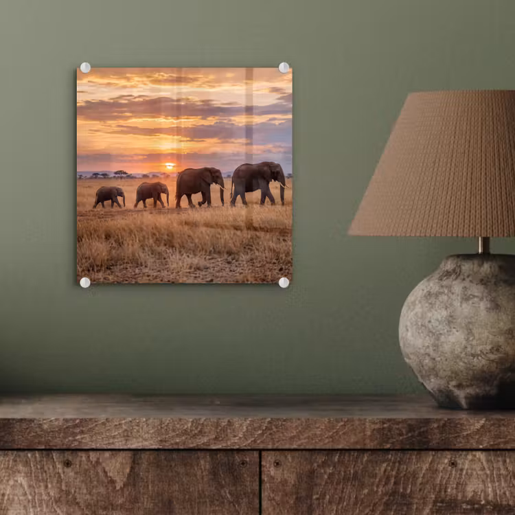 Olifanten - Savanne - Zonsondergang - Afrika - Warm plexiglas 5mm klein -sfeer3