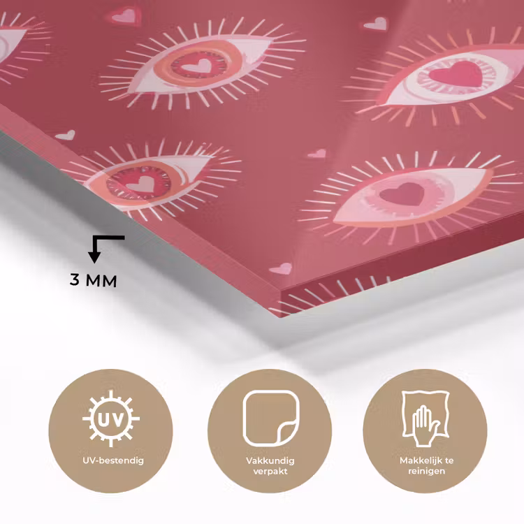 Ogen - Patroon - Roze - Donkerrood plexiglas 5mm klein 11 -sfeer2