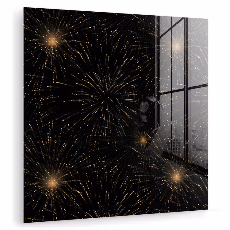 Vuurwerk - Patroon - Feestelijk - Goud - Zwart plexiglas 5mm klein 11 -zzzproduct_nieuw