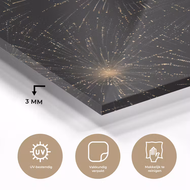 Vuurwerk - Patroon - Feestelijk - Goud - Zwart plexiglas 5mm klein 11 -sfeer2
