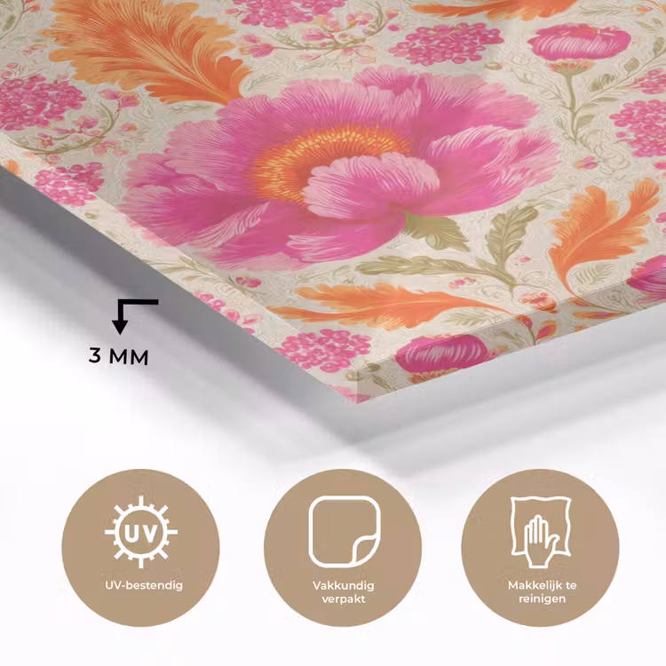 Bloemen - Barok - Roze - Oranje plexiglas 5mm klein 11 -sfeer2
