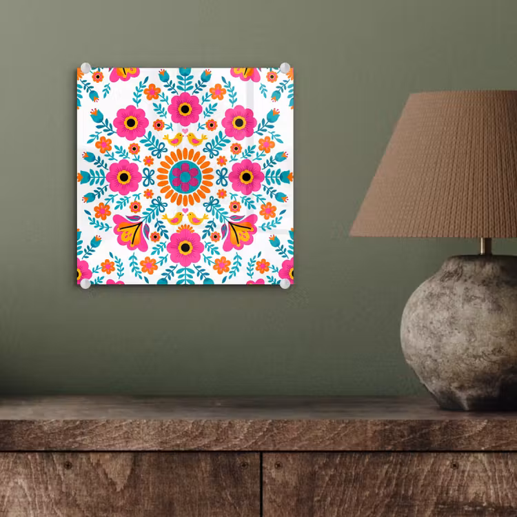 Bloemen - Vogel - Patroon - Kleurrijk - Modern plexiglas 5mm klein -sfeer3