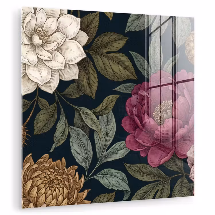 Bloemen - Botanisch - Illustratie - Donker - Vintage plexiglas 5mm klein -zzzproduct_nieuw