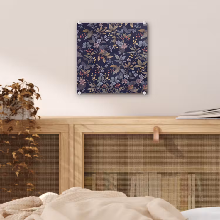 Bloemen - Bladeren - Patroon - Botanisch - Donkerblauw plexiglas 5mm klein -sfeer4