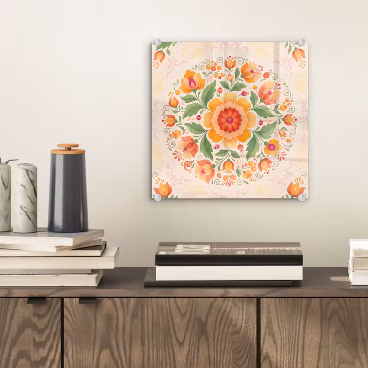 Bloemen - Patroon - Decoratief - Oranje plexiglas 5mm klein -sfeer1