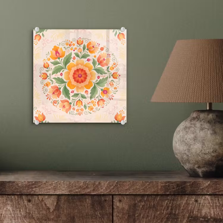 Bloemen - Patroon - Decoratief - Oranje plexiglas 5mm klein -sfeer3