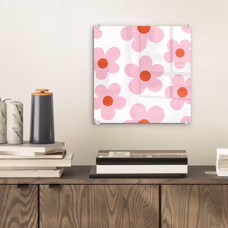 Bloemen - Patroon - Modern - Roze - Wit plexiglas 5mm klein -sfeer1