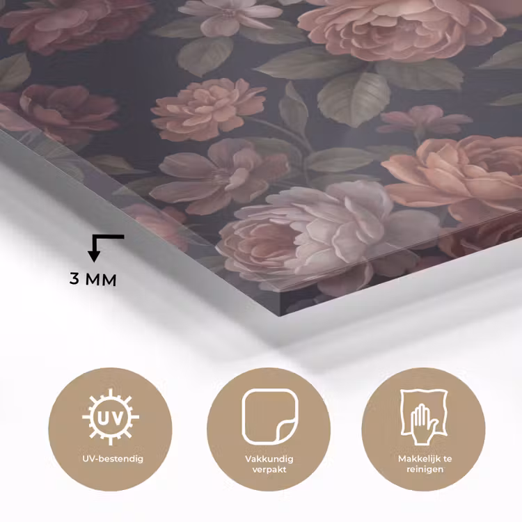 Bloemen - Patroon - Vintage - Donker - Roze plexiglas 5mm klein -sfeer2