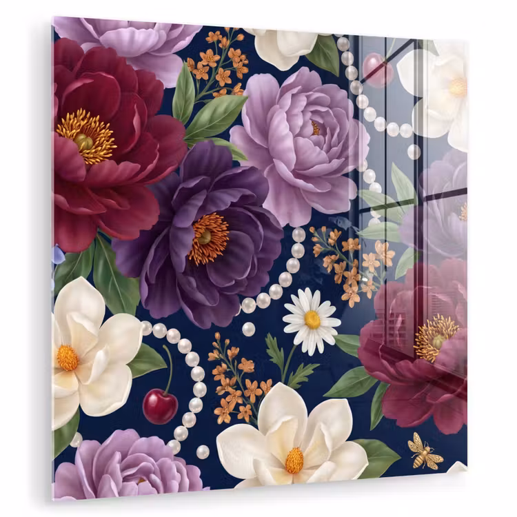 Bloemen - Parels - Decoratie - Modern - Blauw plexiglas 5mm klein -zzzproduct_nieuw