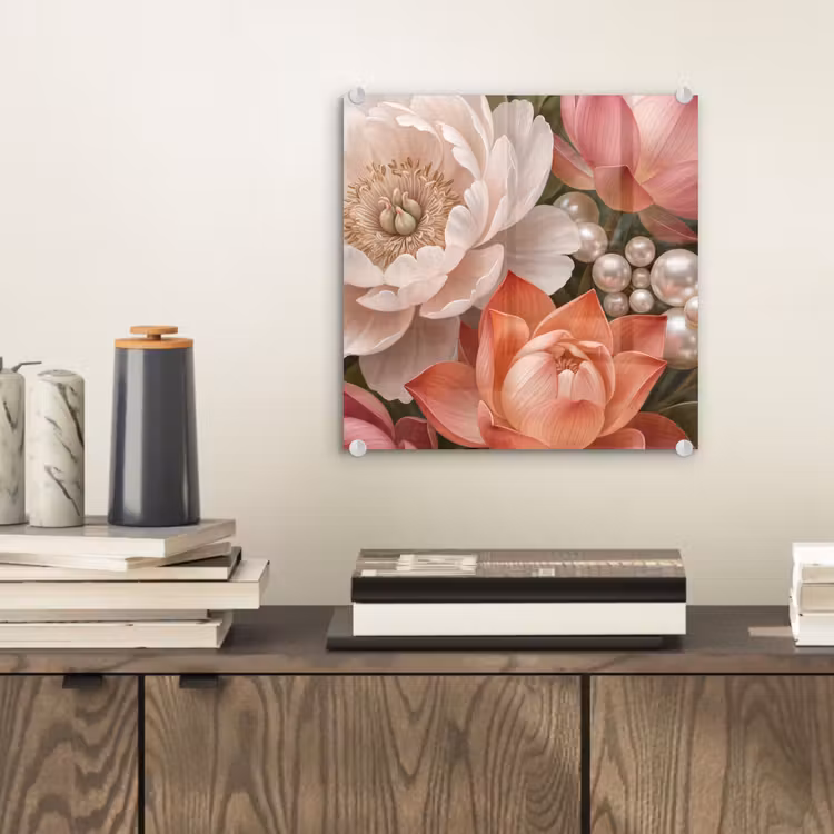Bloemen - Parels - Elegant - Roze - Wit plexiglas 5mm klein -sfeer1