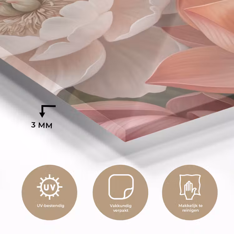 Bloemen - Parels - Elegant - Roze - Wit plexiglas 5mm klein -sfeer2
