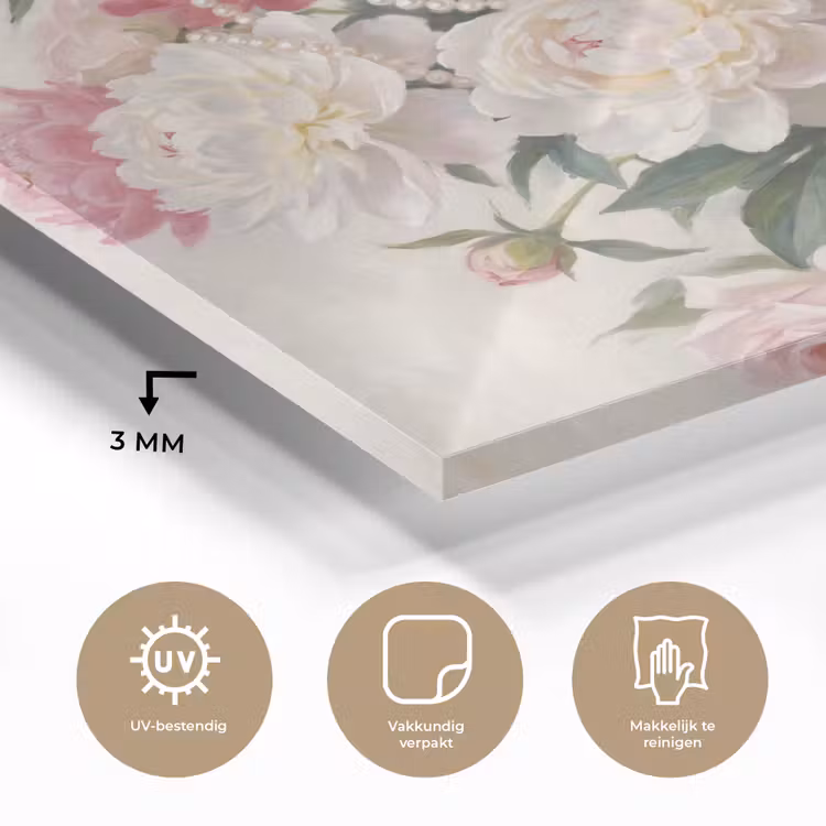 Bloemen - Parels - Romantiek - Klassiek - Roze plexiglas 5mm klein -sfeer2