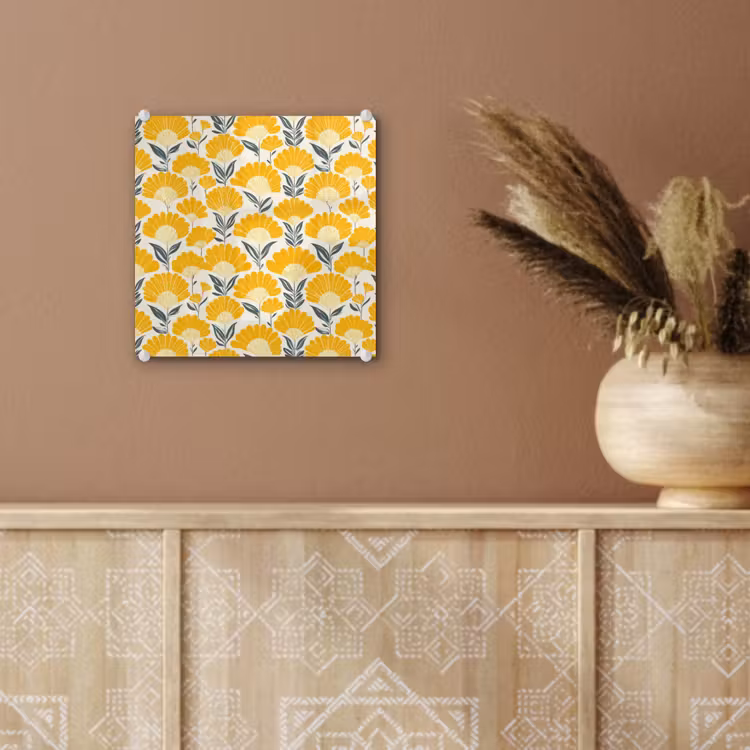 Bloemen - Retro - Botanisch - Okergeel - Grijs plexiglas 5mm klein 11 -sfeer5