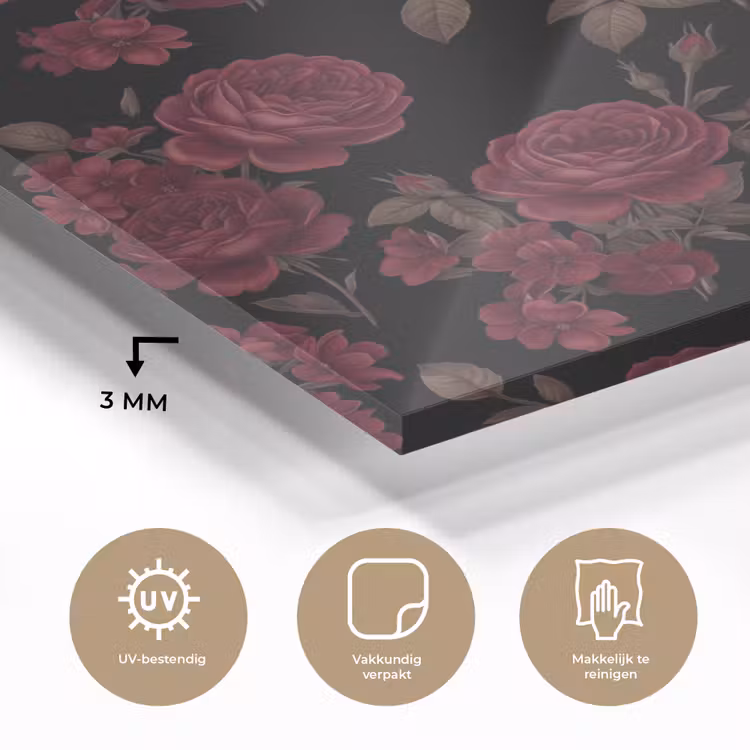 Bloemen - Roos - Patroon - Klassiek - Rood plexiglas 5mm klein -sfeer2