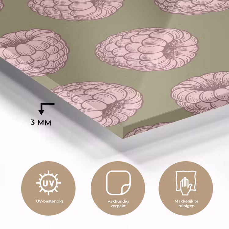 Eten - Patroon - Illustratie - Roze - Groen plexiglas 5mm klein -sfeer2