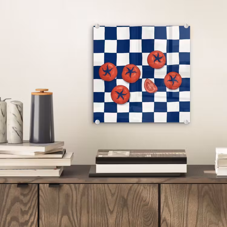 Eten - Tomaten - Keuken - Illustratie - Rood-Blauw plexiglas 5mm klein -sfeer1