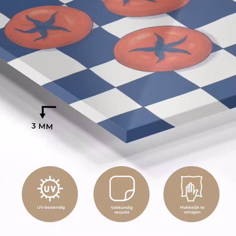 Eten - Tomaten - Keuken - Illustratie - Rood-Blauw plexiglas 5mm klein -sfeer2