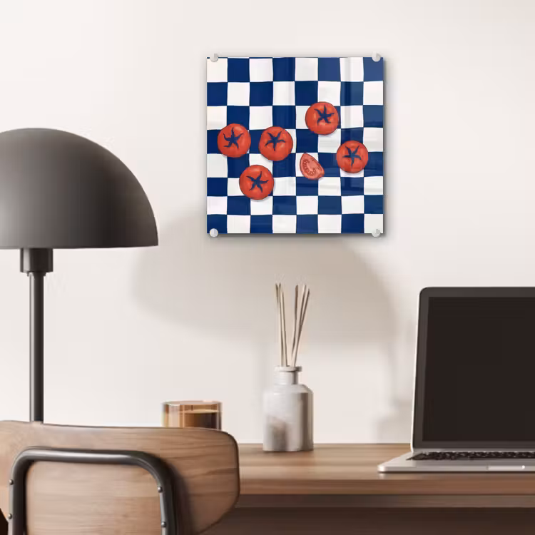 Eten - Tomaten - Keuken - Illustratie - Rood-Blauw plexiglas 5mm klein -sfeer6