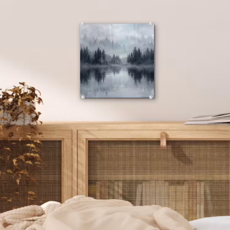 Bos - Meer - Mist - Natuur - Grijs plexiglas 5mm klein -sfeer4