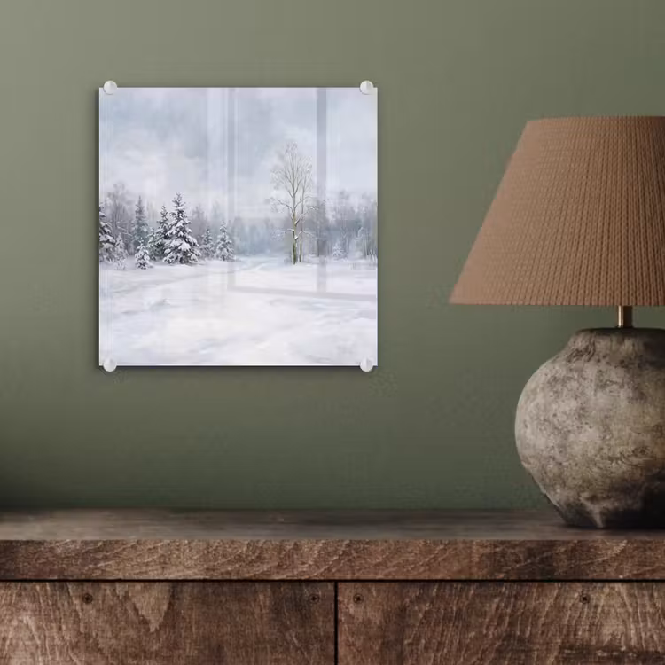 Bospad - Dennen - Sneeuw - Winter - Rustgevend plexiglas 5mm klein -sfeer3