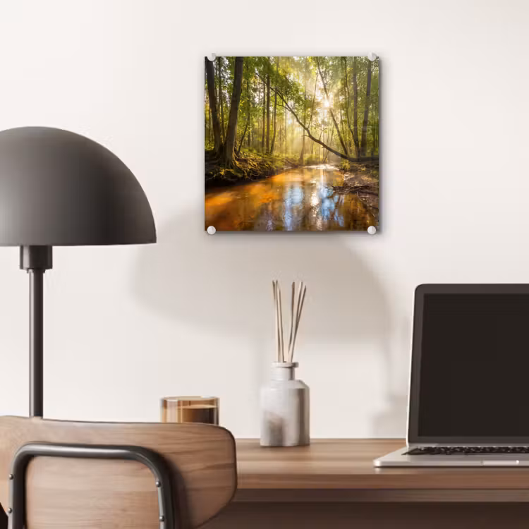 Bos - Beek - Zonlicht - Natuur - Groen plexiglas 5mm klein -sfeer6