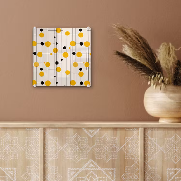 Geometrisch - Retro - Lijnen - Okergeel - Zwart plexiglas 5mm klein 11 -sfeer5