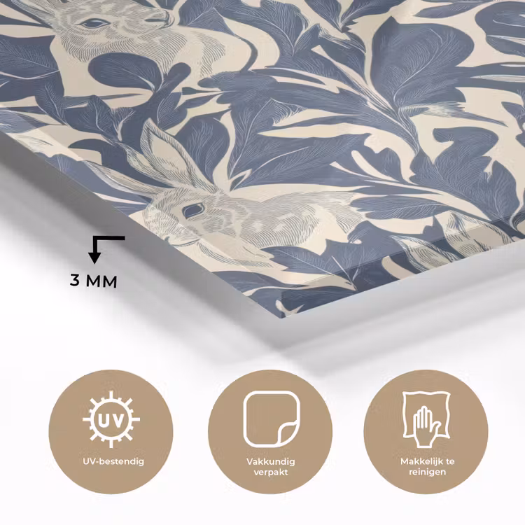 Hazen - Bladeren - Patroon - Blauw - Beige plexiglas 5mm klein 11 -sfeer2