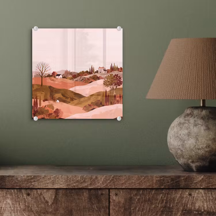 Heuvellandschap - Grafisch - Terracotta plexiglas 5mm klein -sfeer3