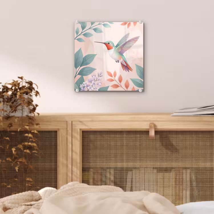 Kolibrie - Vliegen - Natuur - Illustratie - Kleurrijk plexiglas 5mm klein -sfeer4
