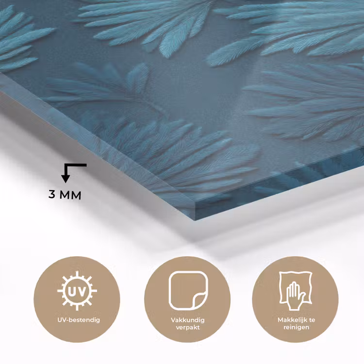 Bladeren - Reliëf - Patroon - Oceaanblauw - Modern plexiglas 5mm klein 11 -sfeer2