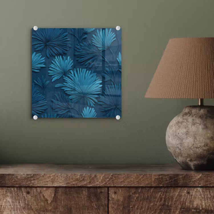Bladeren - Reliëf - Patroon - Oceaanblauw - Modern plexiglas 5mm klein 11 -sfeer3