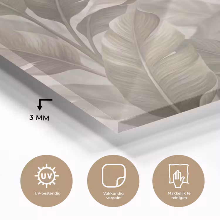 Bladeren - Tropisch - Natuur - Abstract - Beige plexiglas 5mm klein -sfeer2