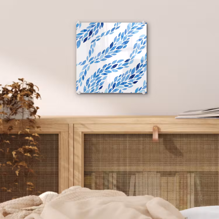 Bladeren - Aquarel - Patroon - Modern - Blauw plexiglas 5mm klein -sfeer4