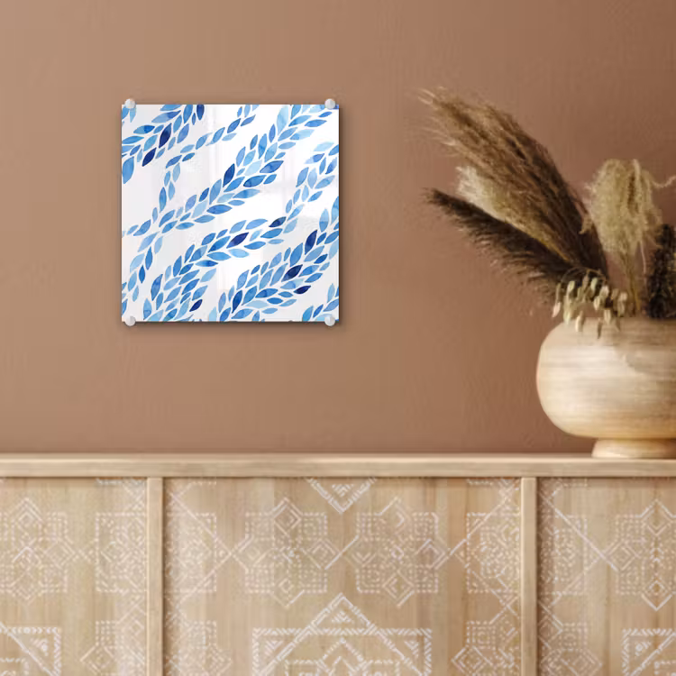 Bladeren - Aquarel - Patroon - Modern - Blauw plexiglas 5mm klein -sfeer5