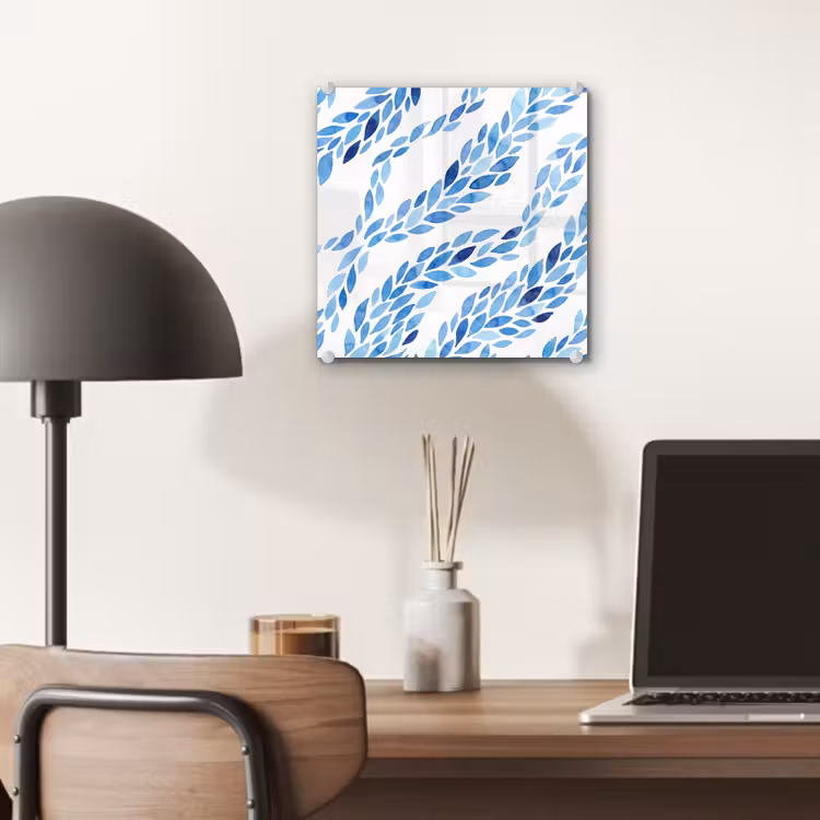 Bladeren - Aquarel - Patroon - Modern - Blauw plexiglas 5mm klein -sfeer6