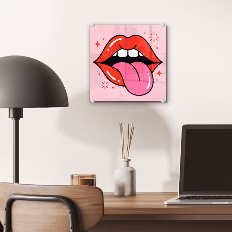 Lippen - Tong - Pop-art - Kleurrijk - Roze plexiglas 5mm klein -sfeer6