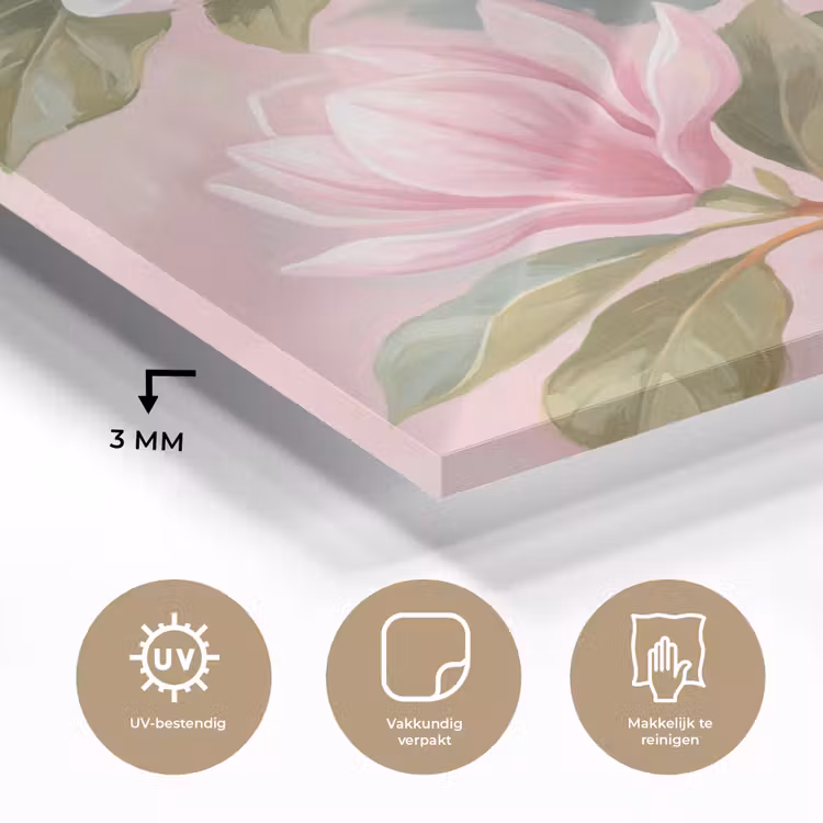 Magnolia's - Patroon - Roze plexiglas 5mm klein -sfeer2