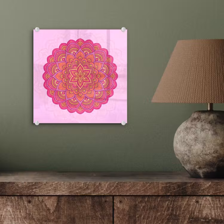 Mandala - Cirkel - Spiritueel - Oosters - Roze plexiglas 5mm klein -sfeer3