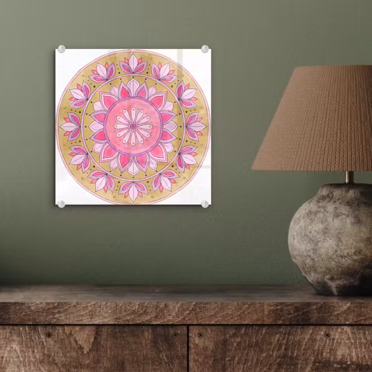 Mandala - Patroon - Kunst - Aquarel - Roze plexiglas 5mm klein -sfeer3