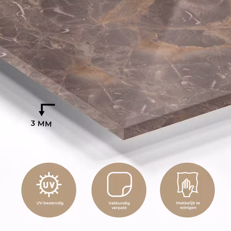 Marmer - Patroon - Natuur - Bruin - Goud plexiglas 5mm klein -sfeer2