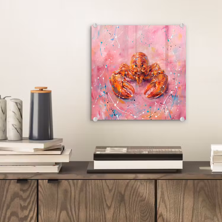 Zeeleven - Kreeft - Spatters - Abstract - Roze plexiglas 5mm klein -sfeer1