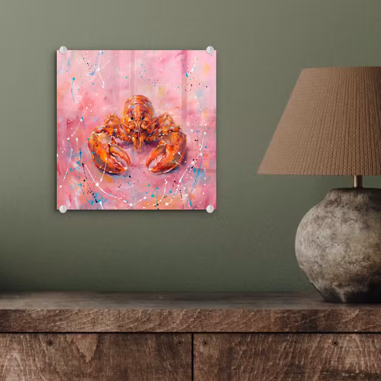Zeeleven - Kreeft - Spatters - Abstract - Roze plexiglas 5mm klein -sfeer3