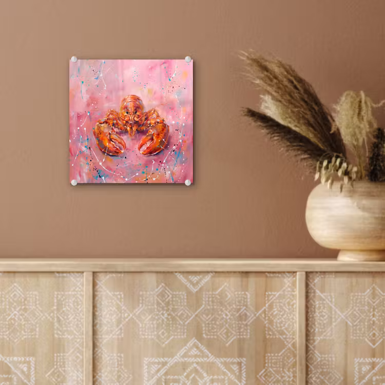 Zeeleven - Kreeft - Spatters - Abstract - Roze plexiglas 5mm klein -sfeer5