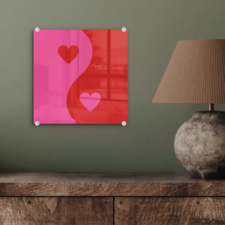 Minimalistisch - Rood - Roze - Hartjes plexiglas 5mm klein -sfeer3