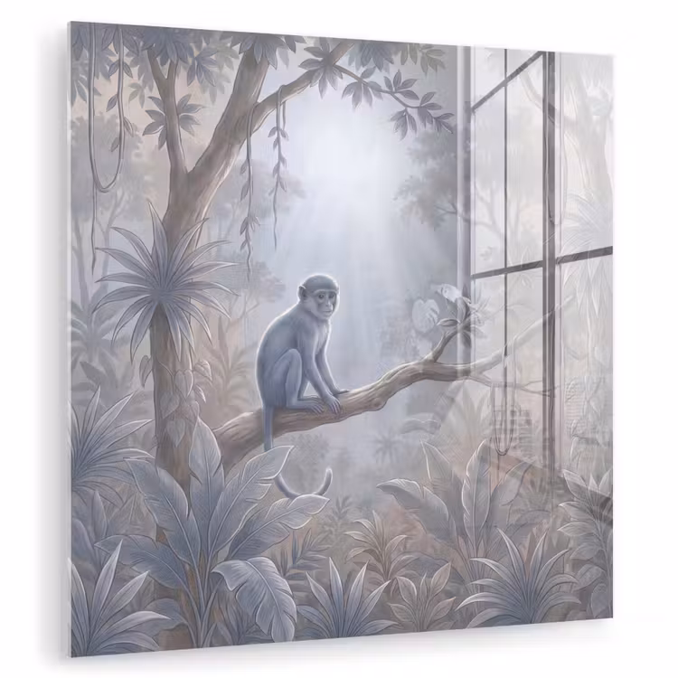 Aap - Boom - Jungle - Natuur - Grijs plexiglas 5mm klein -zzzproduct_nieuw